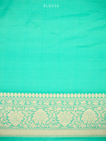 Aqua Green Jaal Katan Silk Uppada Handloom Banarasi Saree - Sacred Weaves
