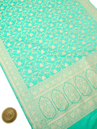 Aqua Green Jaal Katan Silk Uppada Handloom Banarasi Saree - Sacred Weaves