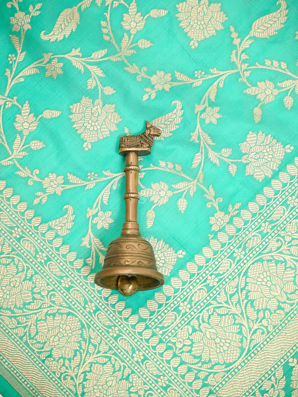 Aqua Green Jaal Katan Silk Uppada Handloom Banarasi Saree - Sacred Weaves