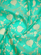 Aqua Green Jaal Katan Silk Uppada Handloom Banarasi Saree - Sacred Weaves