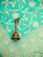 Aqua Green Jaal Katan Silk Uppada Handloom Banarasi Saree - Sacred Weaves