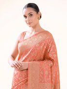 Pink Orange Jaal Katan Silk Uppada Handloom Banarasi Saree - Sacred Weaves