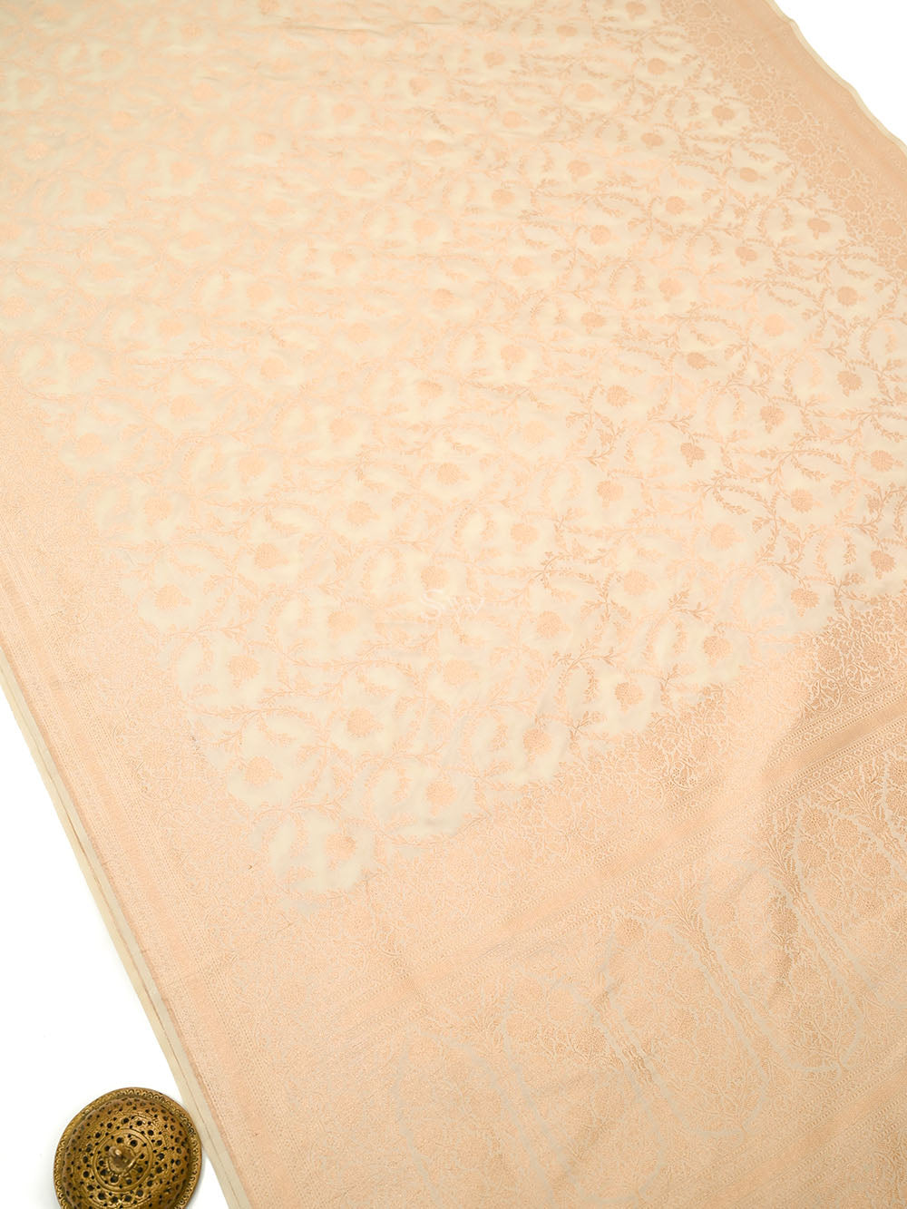Cream Jaal Katan Silk Uppada Handloom Banarasi Saree - Sacred Weaves