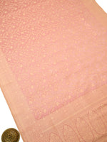 Pastel Pink Jaal Katan Silk Uppada Handloom Banarasi Saree - Sacred Weaves