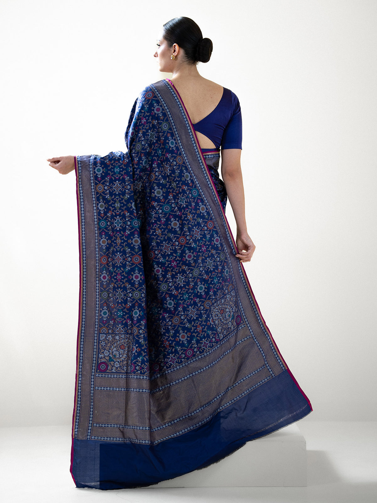 Navy Blue Sona Roopa Jaal Katan Silk Handloom Banarasi Saree - Sacred Weaves