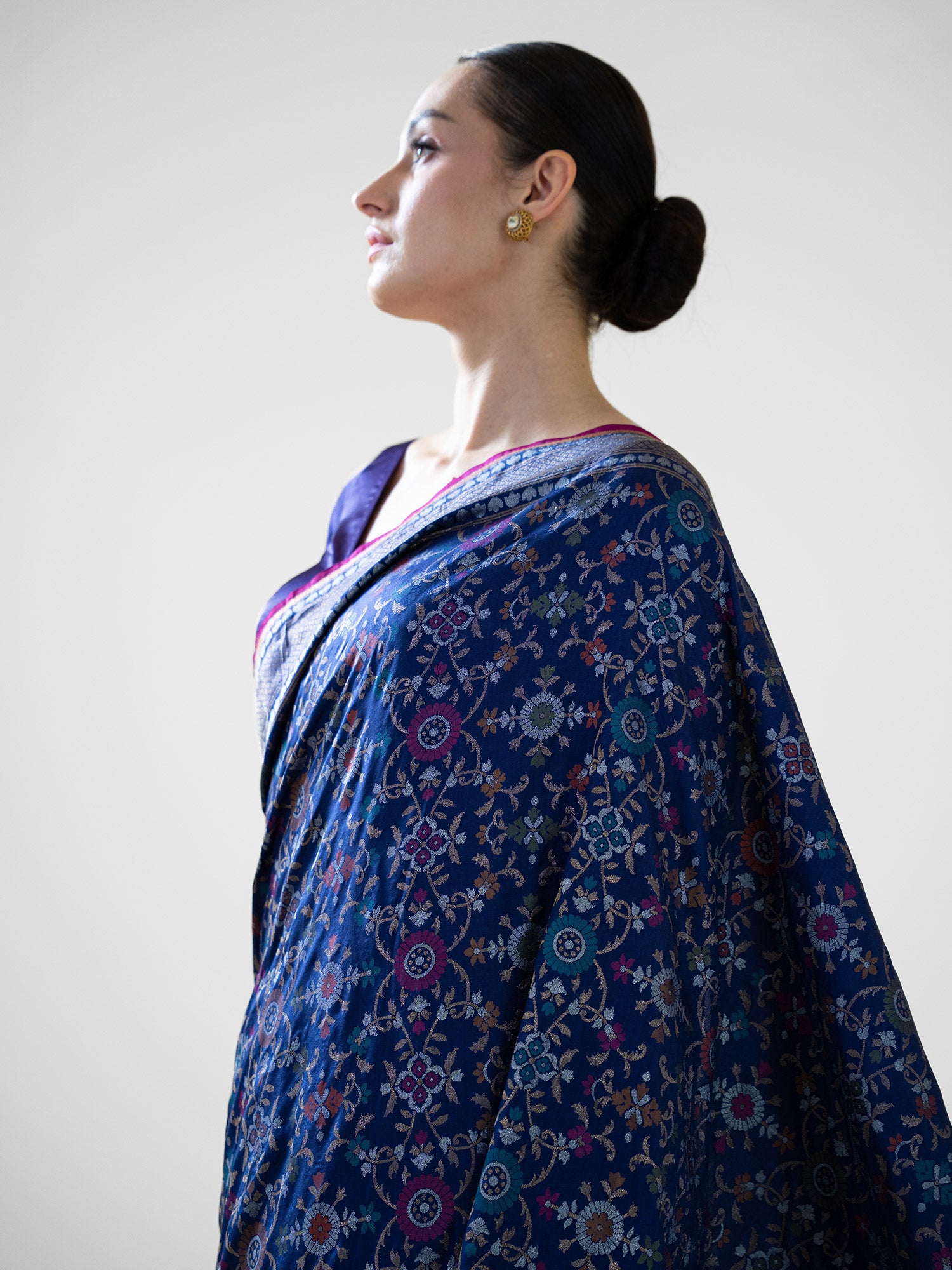Navy Blue Sona Roopa Jaal Katan Silk Handloom Banarasi Saree - Sacred Weaves