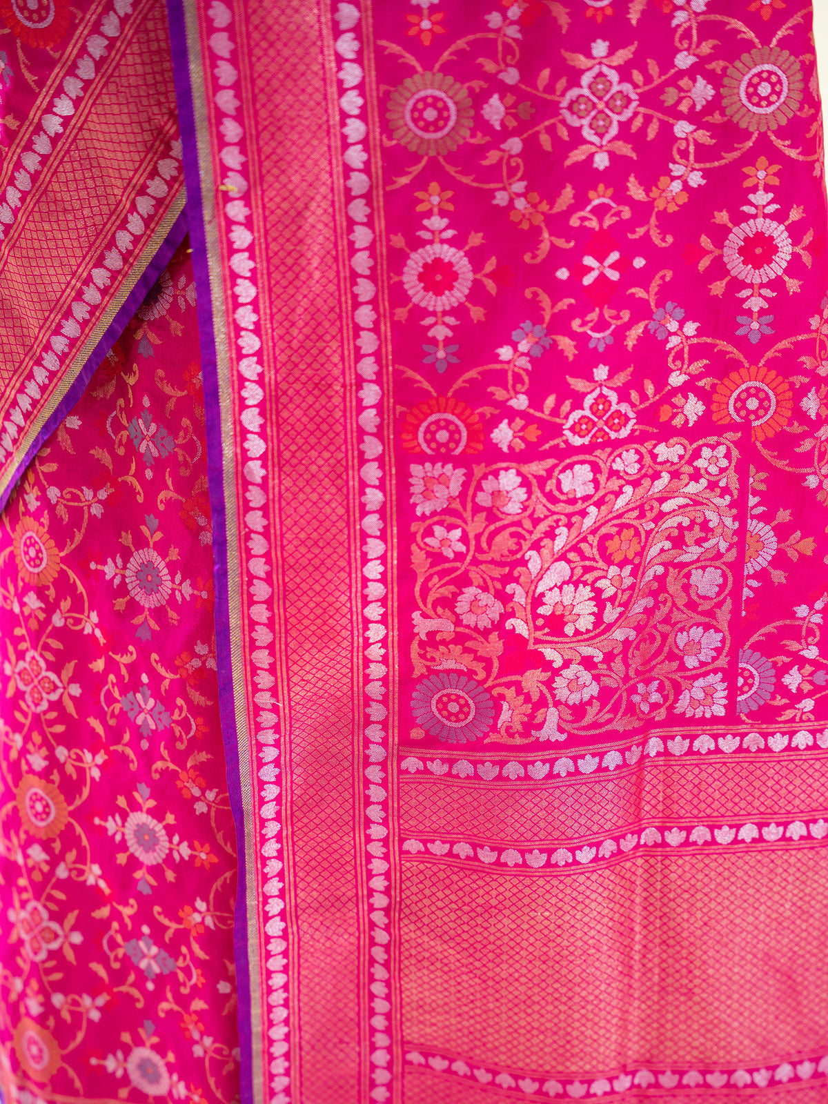 Magenta Jaal Katan Silk Handloom Banarasi Saree - Sacred Weaves