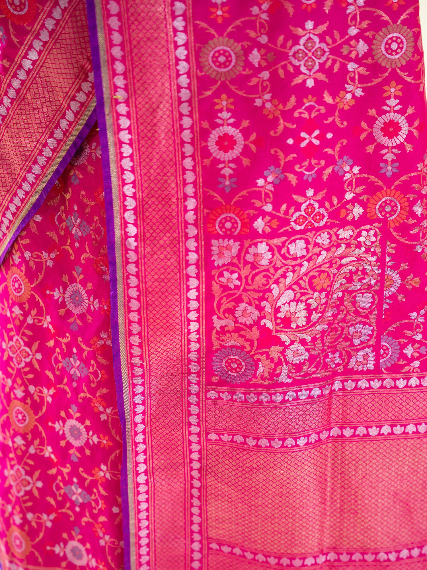 Magenta Jaal Katan Silk Handloom Banarasi Saree - Sacred Weaves