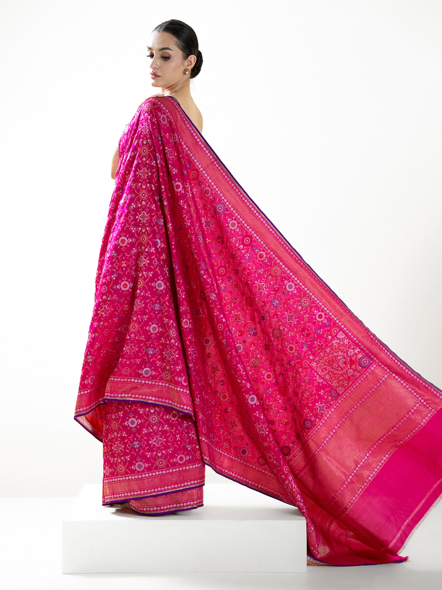 Magenta Jaal Katan Silk Handloom Banarasi Saree - Sacred Weaves