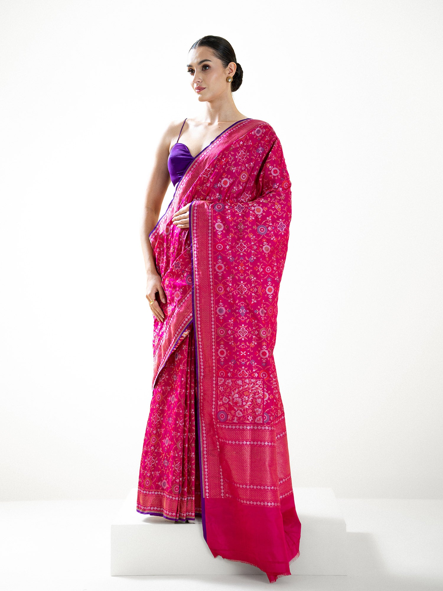 Magenta Jaal Katan Silk Handloom Banarasi Saree - Sacred Weaves