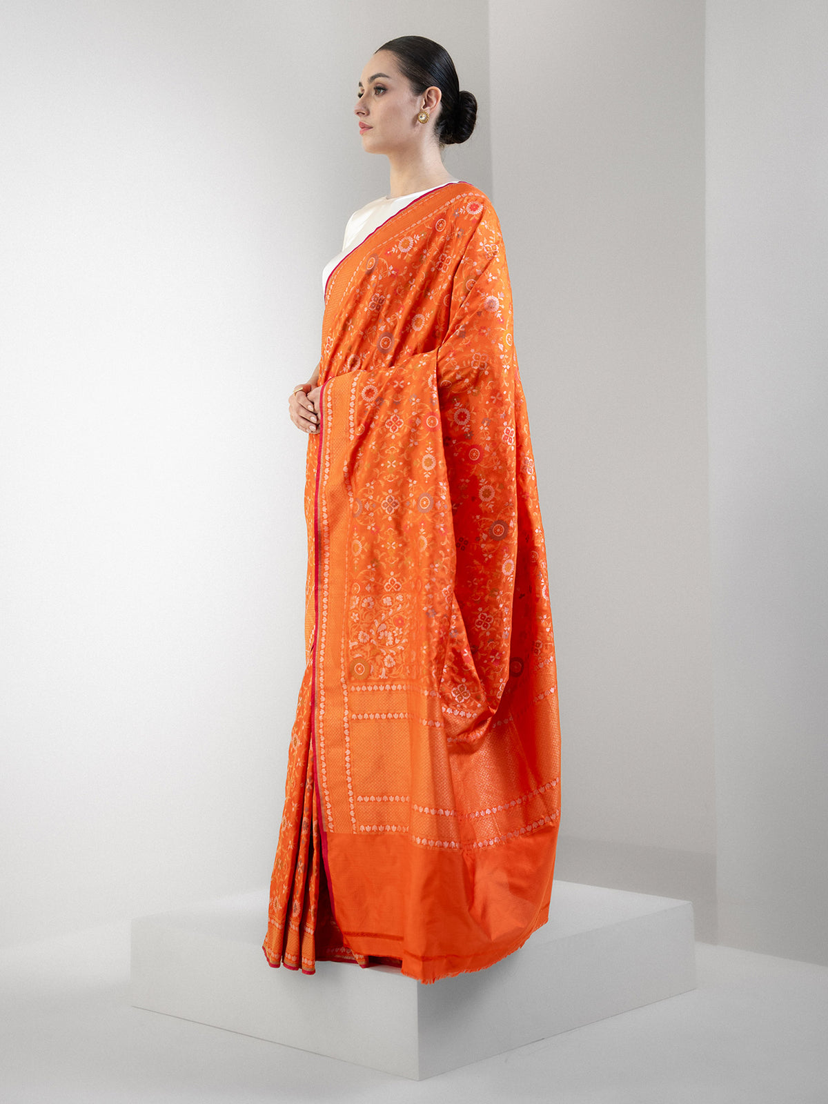 Orange Sona Roopa Jaal Katan Silk Handloom Banarasi Saree - Sacred Weaves