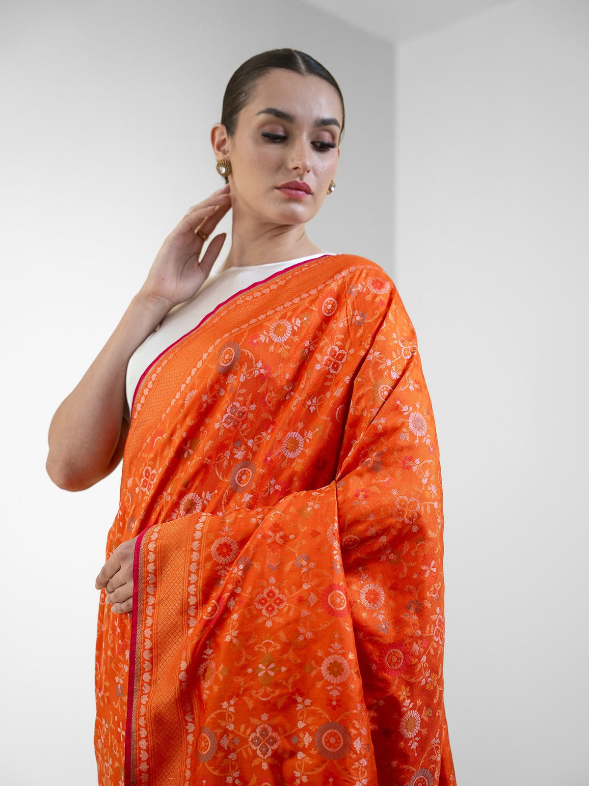 Orange Sona Roopa Jaal Katan Silk Handloom Banarasi Saree - Sacred Weaves