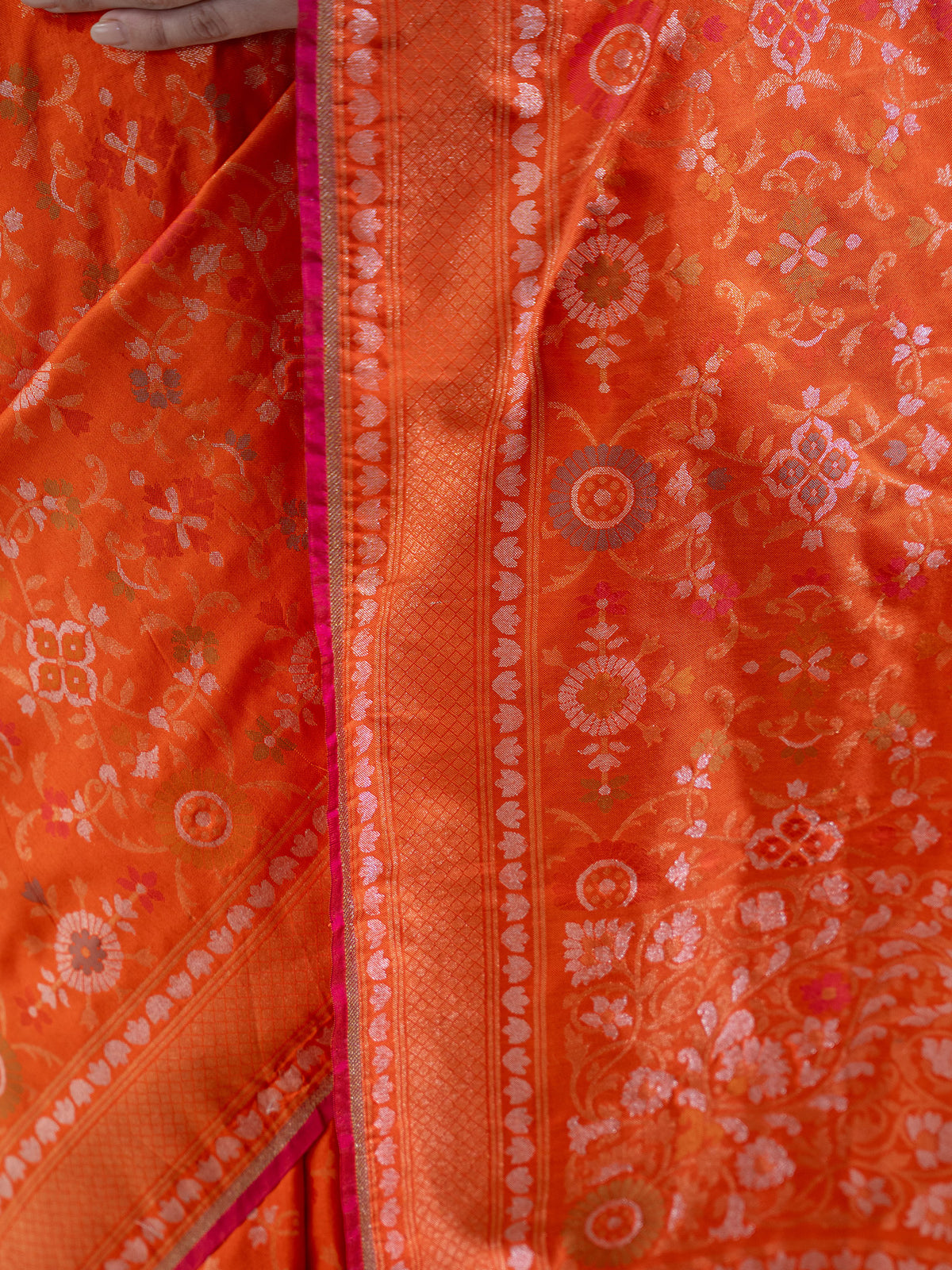 Orange Sona Roopa Jaal Katan Silk Handloom Banarasi Saree - Sacred Weaves