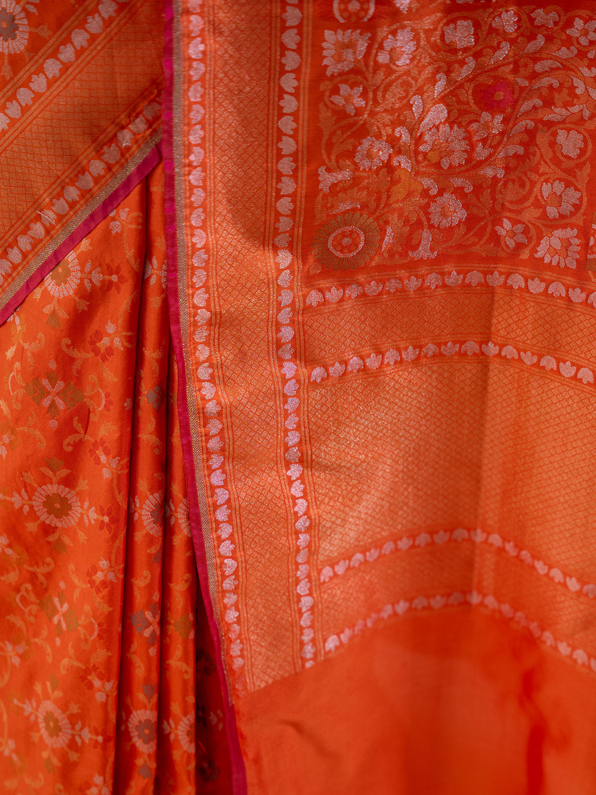 Orange Sona Roopa Jaal Katan Silk Handloom Banarasi Saree - Sacred Weaves