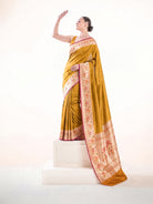 Mustard Booti Paithani Katan Silk Handloom Banarasi Saree - Sacred Weaves
