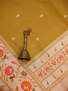 Mustard Booti Paithani Katan Silk Handloom Banarasi Saree - Sacred Weaves