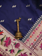 Blue Booti Paithani Katan Silk Handloom Banarasi Saree - Sacred Weaves