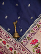 Blue Booti Paithani Katan Silk Handloom Banarasi Saree - Sacred Weaves