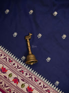 Blue Booti Paithani Katan Silk Handloom Banarasi Saree - Sacred Weaves