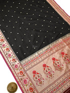 Black Booti Paithani Katan Silk Handloom Banarasi Saree - Sacred Weaves
