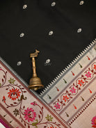 Black Booti Paithani Katan Silk Handloom Banarasi Saree - Sacred Weaves