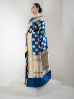 Blue Meenakari Boota Katan Silk Handloom Banarasi Saree - Sacred Weaves