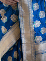 Blue Meenakari Boota Katan Silk Handloom Banarasi Saree - Sacred Weaves