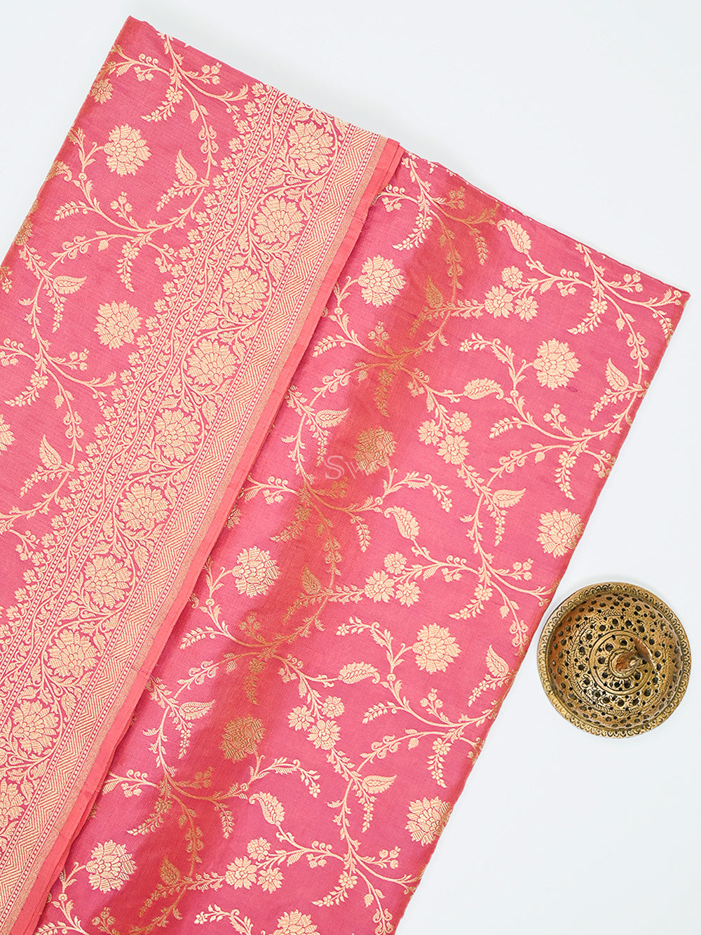 Pink Jaal Katan Silk Uppada Handloom Banarasi Saree - Sacred Weaves