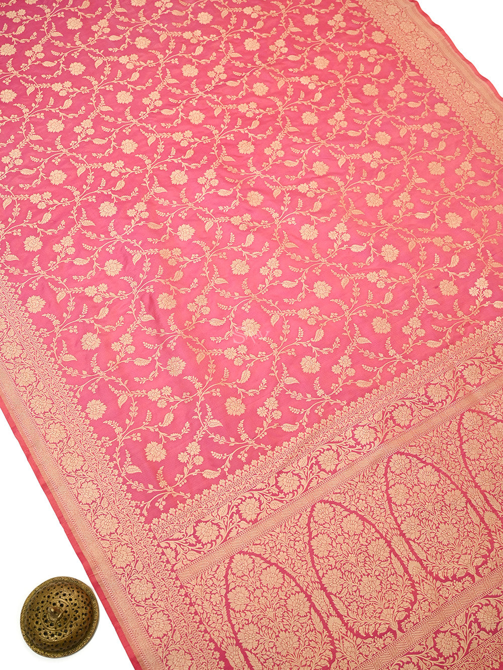 Pink Jaal Katan Silk Uppada Handloom Banarasi Saree - Sacred Weaves