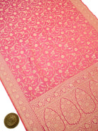Pink Jaal Katan Silk Uppada Handloom Banarasi Saree - Sacred Weaves