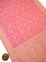 Pink Jaal Katan Silk Uppada Handloom Banarasi Saree - Sacred Weaves
