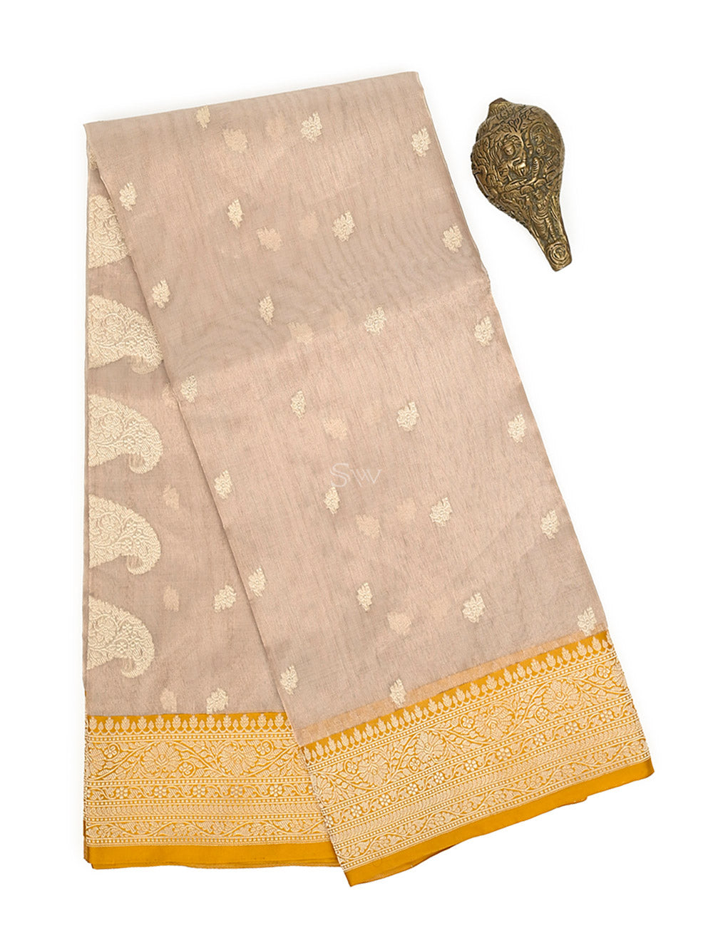 Beige Booti Organza Tissue Silk Handloom Banarasi Saree - Sacred Weaves