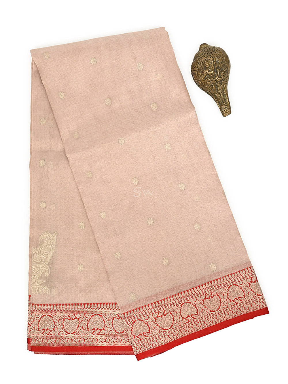 Beige Booti Organza Tissue Silk Handloom Banarasi Saree - Sacred Weaves