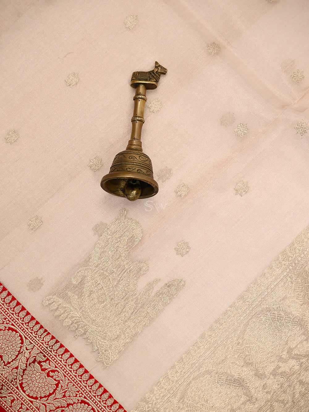 Beige Booti Organza Tissue Silk Handloom Banarasi Saree - Sacred Weaves