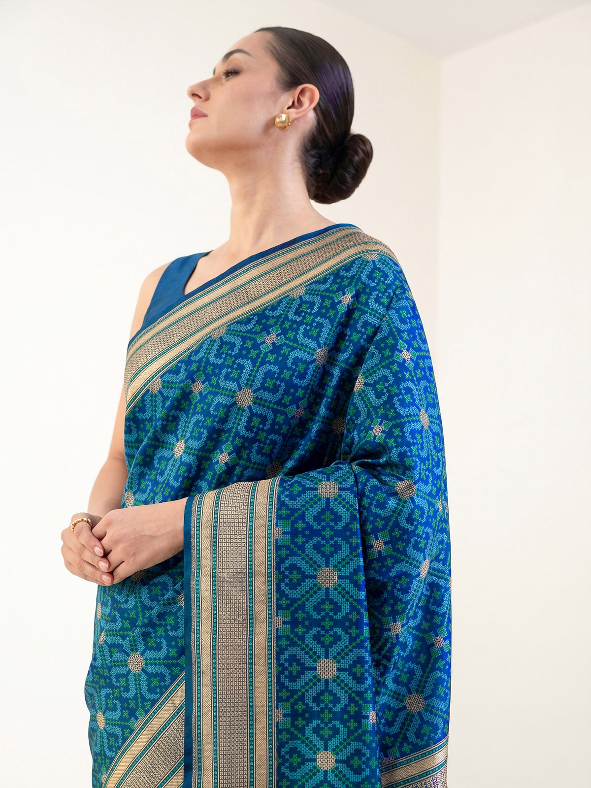 Blue Geometric Tanchoi Silk Handloom Banarasi Saree - Sacred Weaves