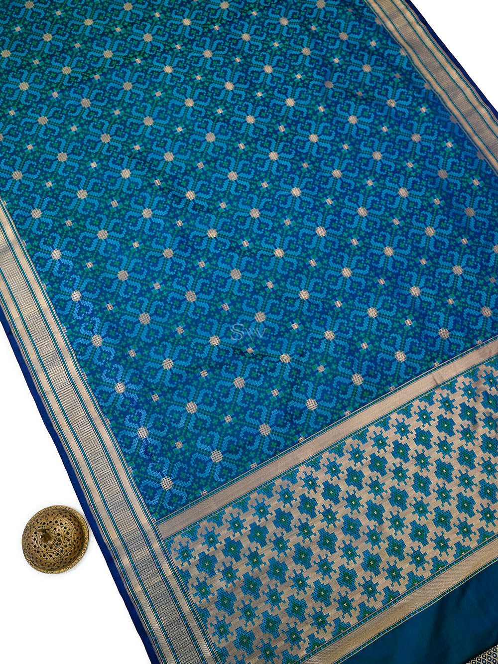 Blue Geometric Tanchoi Silk Handloom Banarasi Saree - Sacred Weaves