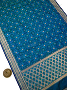 Blue Geometric Tanchoi Silk Handloom Banarasi Saree - Sacred Weaves
