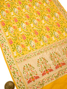 Yellow Shikargah Meenakari Katan Silk Handloom Banarasi Saree - Sacred Weaves