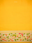 Yellow Shikargah Meenakari Katan Silk Handloom Banarasi Saree - Sacred Weaves