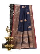 Blue Booti Chanderi Silk Handloom Banarasi Saree - Sacred Weaves