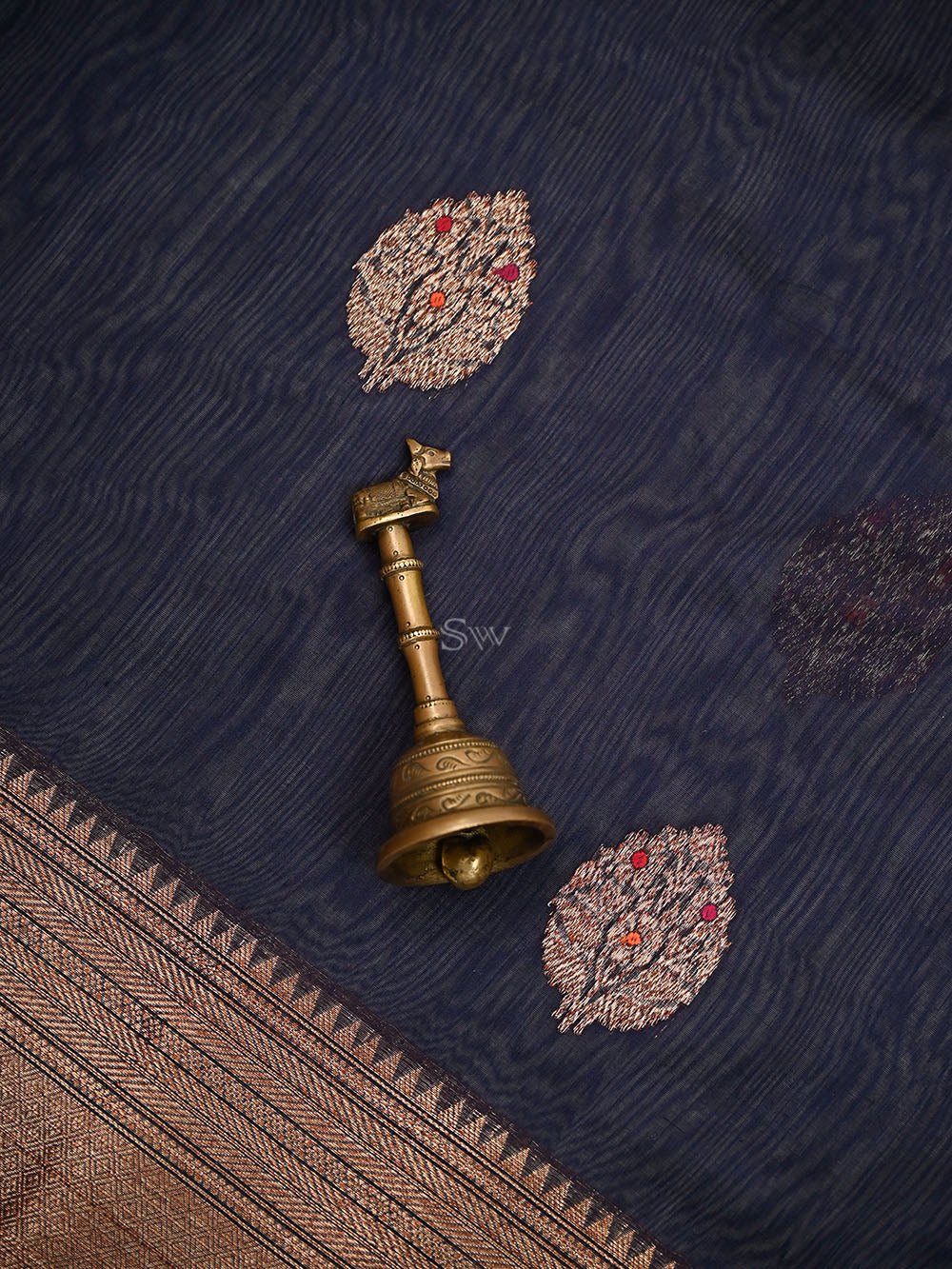 Blue Booti Chanderi Silk Handloom Banarasi Saree - Sacred Weaves