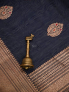 Blue Booti Chanderi Silk Handloom Banarasi Saree - Sacred Weaves