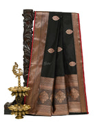 Black Booti Chanderi Silk Handloom Banarasi Saree - Sacred Weaves