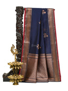 Blue Booti Chanderi Silk Handloom Banarasi Saree - Sacred Weaves