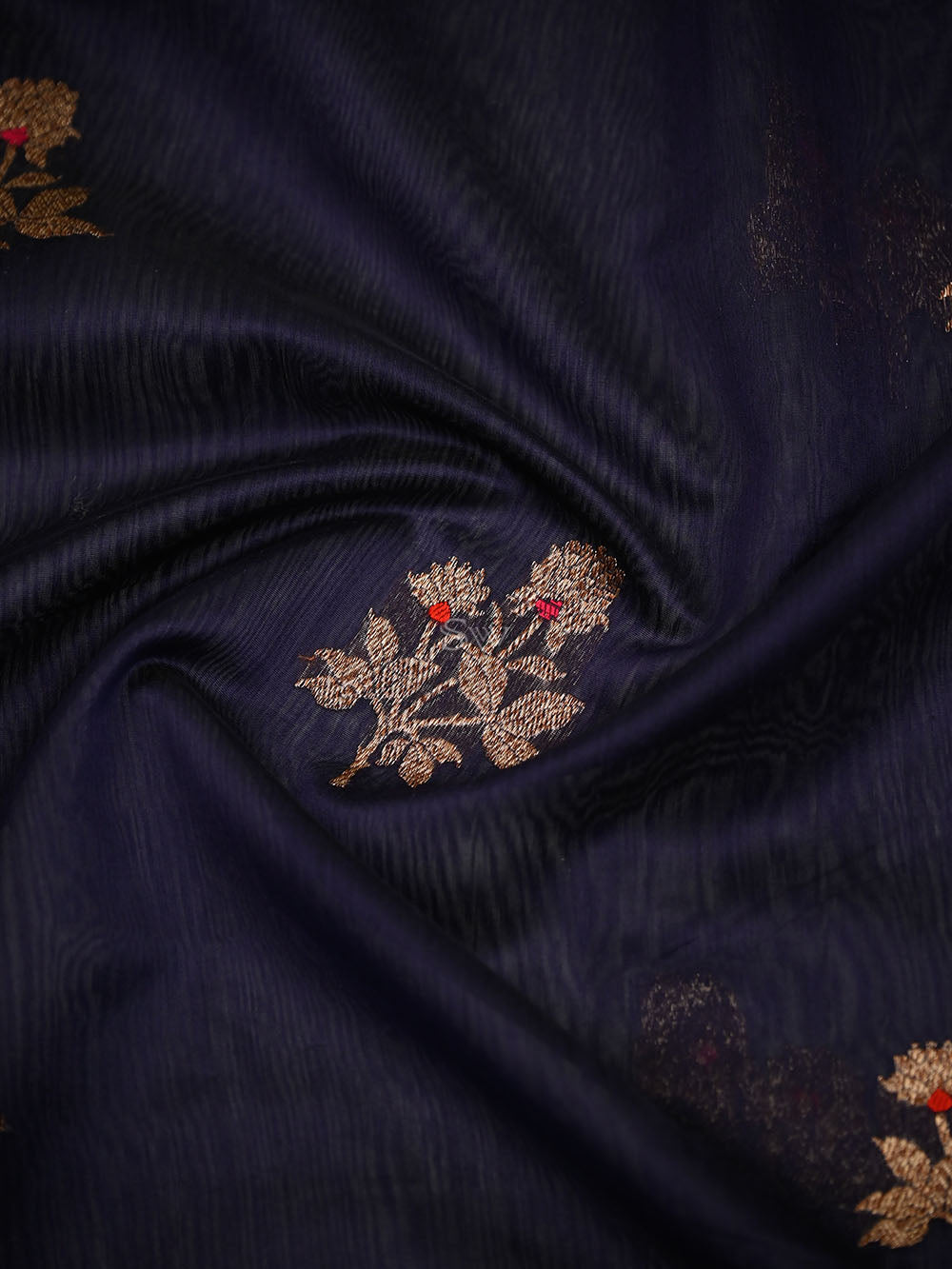 Blue Booti Chanderi Silk Handloom Banarasi Saree - Sacred Weaves