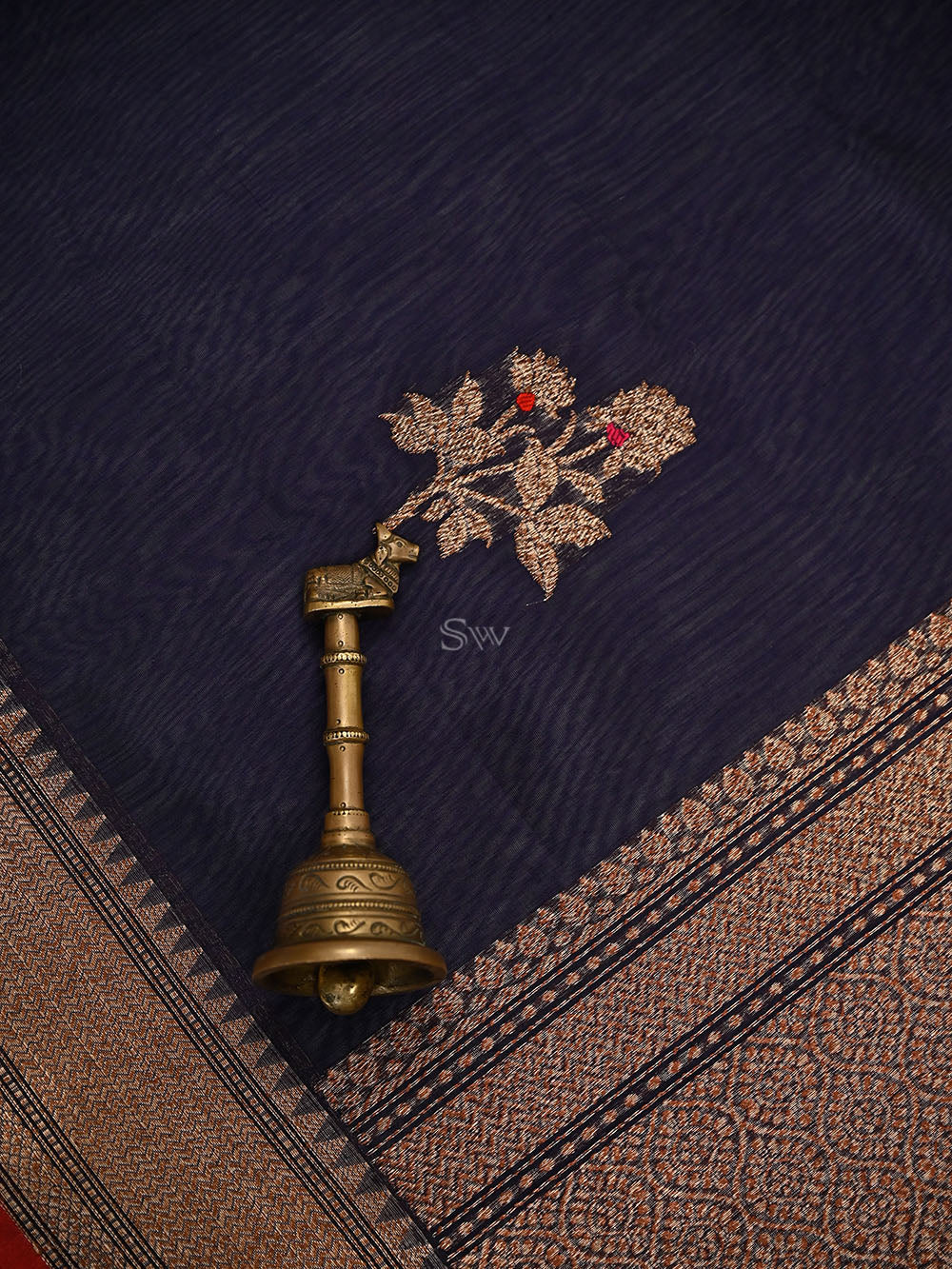 Blue Booti Chanderi Silk Handloom Banarasi Saree - Sacred Weaves