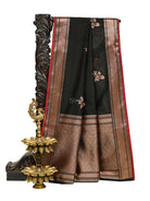 Black Booti Chanderi Silk Handloom Banarasi Saree - Sacred Weaves