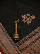 Black Booti Chanderi Silk Handloom Banarasi Saree - Sacred Weaves