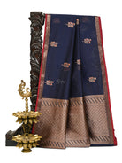 Blue Booti Chanderi Silk Handloom Banarasi Saree - Sacred Weaves
