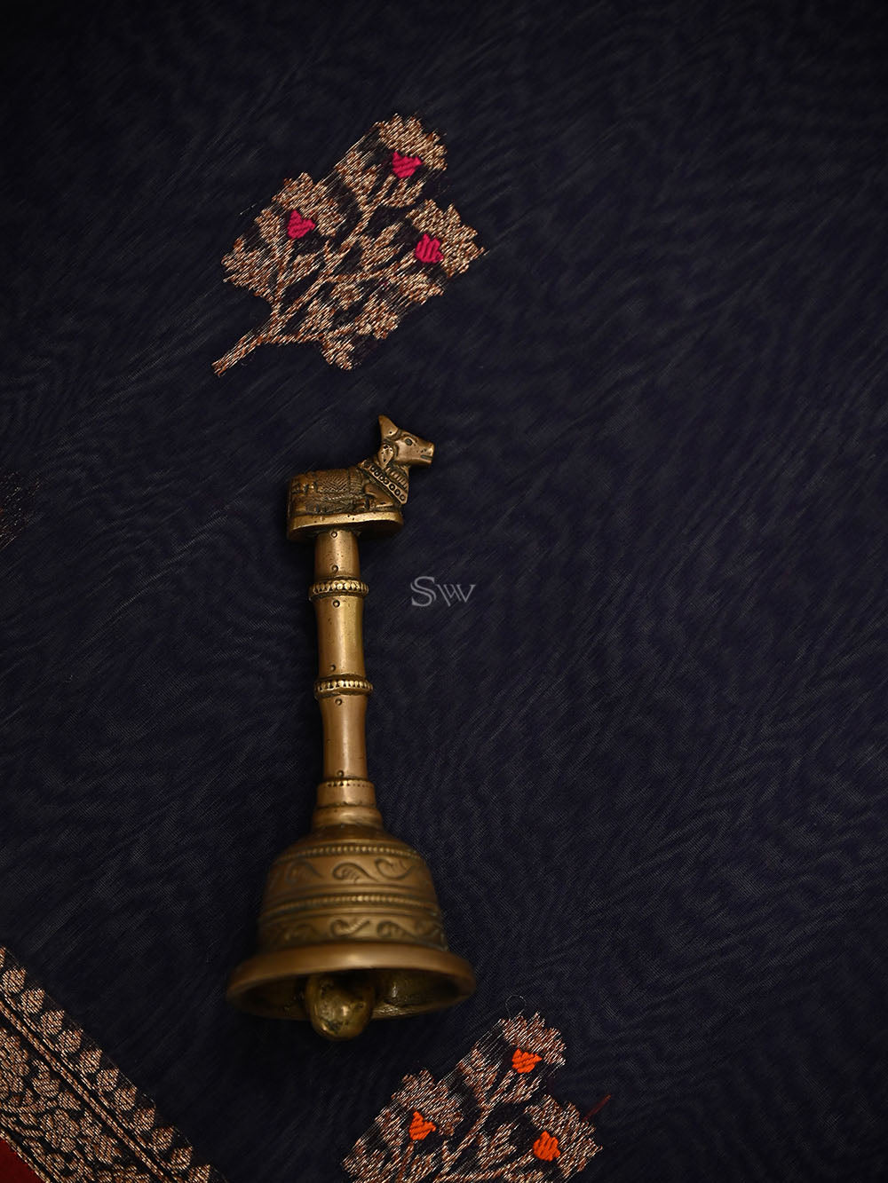 Blue Booti Chanderi Silk Handloom Banarasi Saree - Sacred Weaves